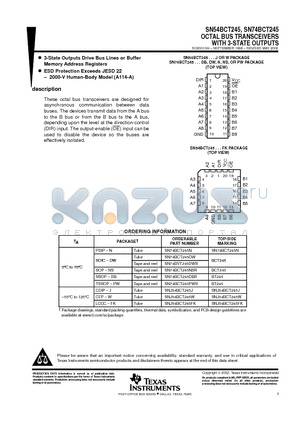 SN74BCT245 datasheet - OCTAL BUS TRANSCEIVERS OCTAL BUS TRANSCEIVERS