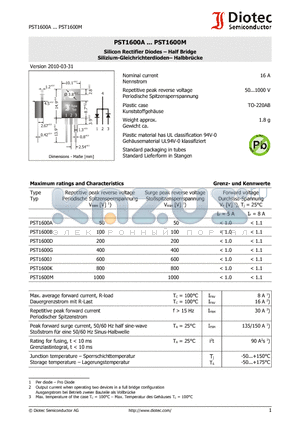 PST1600A_10 datasheet - Silicon Rectifier Diodes - Half Bridge