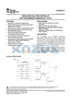 UCC28220QPWRQ1 datasheet - INTERLEAVED DUAL PWM CONTROLLER WITH PROGRAMMABLE MAXIMUM DUTY CYCLE