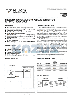 TC1024VOA datasheet - PRECISION TEMPERATURE-TO-VOLTAGE CONVERTERS WITH SHUTDOWN MODE