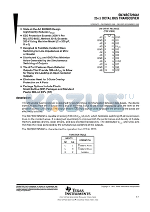 SN74BCT25642DWR datasheet - 25-Y OCTAL BUS TRANSCEIVER