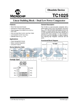 TC1025 datasheet - Linear Building Block - Dual Low Power Comparator