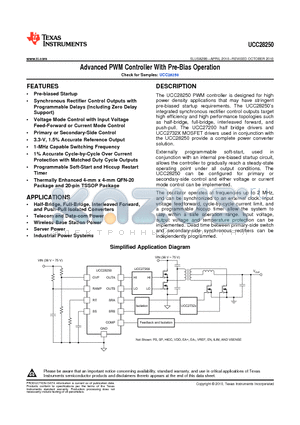 UCC28250RGPR datasheet - Advanced PWM Controller With Pre-Bias Operation