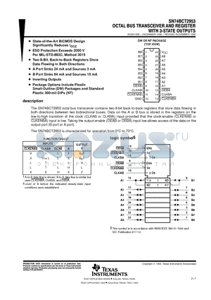 SN74BCT2953 datasheet - OCTAL BUS TRANSCEIVER AND REGISTER WITH 3-STATE OUTPUTS