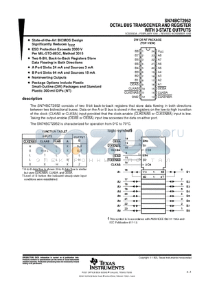 SN74BCT2952DW datasheet - OCTAL BUS TRANSCEIVER AND REGISTER WITH 3-STATE OUTPUTS