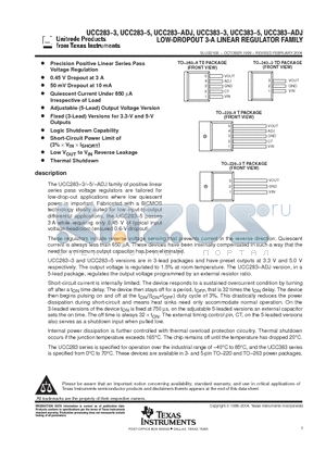 UCC283TDKTTT-3 datasheet - LOW DROPOUT 3-A LINEAR REGULATOR FAMILY