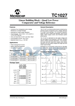 TC1027CEOR datasheet - Linear Building Block - Quad Low Power Comparator and Voltage Reference