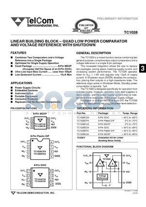 TC1028CUA datasheet - LINEAR BUILDING BLOCK - QUAD LOW POWER COMPARATOR AND VOLTAGE REFERENCE WITH SHUTDOWN