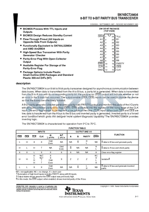 SN74BCT29834DW datasheet - 8-BIT TO 9-BIT PARITY BUS TRANSCEIVER