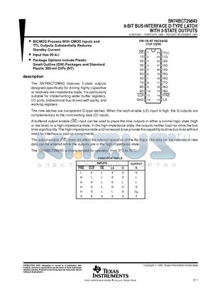 SN74BCT29843DW datasheet - 9-BIT BUS-INTERFACE D-TYPE LATCH WITH 3-STATE OUTPUTS