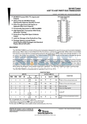 SN74BCT29854DW datasheet - 8-BIT TO 9-BIT PARITY BUS TRANSCEIVER