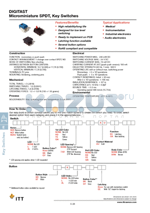 SER2LBKOA datasheet - DIGITAST Microminiature SPDT, Key Switches