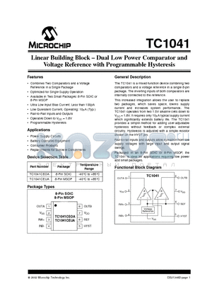 TC1041CEOA datasheet - Linear Building Block . Dual Low Power Comparator and Voltage Reference with Programmable Hysteresis