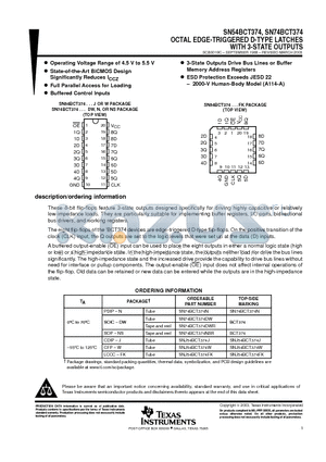 SN74BCT374 datasheet - OCTAL EDGE-TRIGGERED D-TYPE LATCHES WITH 3-STATE OUTPUTS