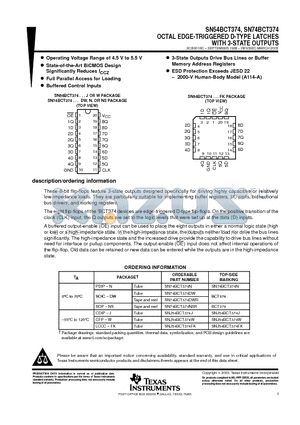 SN74BCT374DW datasheet - OCTAL EDGE-TRIGGERED D-TYPE FLIP-FLOPS WITH 3-STATE OUTPUTS