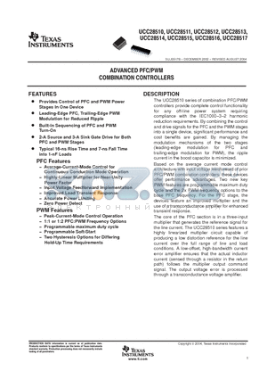 UCC28514NE4 datasheet - ADVANCED PFC/PWM COMBINA CONTROLLERS