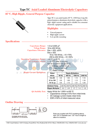 TC10501 datasheet - Axial Leaded Aluminum Electrolytic Capacitors