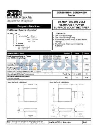 SER30KE60TXV datasheet - 30AMP 300-600 VOLT ULTRAFAST POWER SURFACE MOUNT RECTIFIER