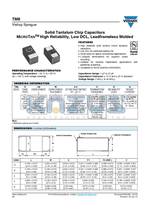 TM8L106M016CZB datasheet - Solid Tantalum Chip Capacitors MICROTANTM High Reliability, Low DCL, Leadframeless Molded