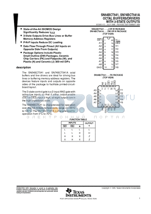 SN74BCT541ADW datasheet - OCTAL BUFFERS/DRIVERS WITH 3-STATE OUTPUTS