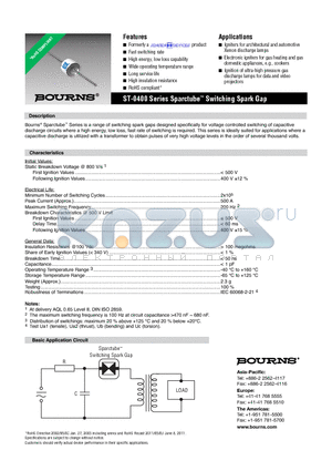 ST-0400 datasheet - ST-0400 Series Sparctube Switching Spark Gap