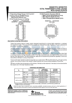 SN74BCT573 datasheet - OCTAL TRANSPARENT D-TYPE LATCHES WITH 3-STATE OUTPUTS