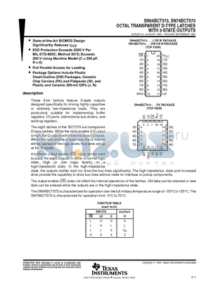 SN74BCT573DW datasheet - OCTAL TRANSPARENT D-TYPE LATCHES WITH 3-STATE OUTPUTS