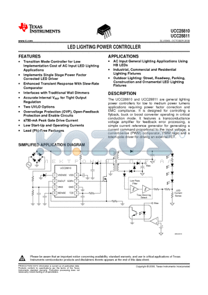 UCC28810 datasheet - LED LIGHTING POWER CONTROLLER