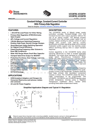 UCC28700DBVR datasheet - Constant-Voltage, Constant-Current Controller With Primary-Side Regulation