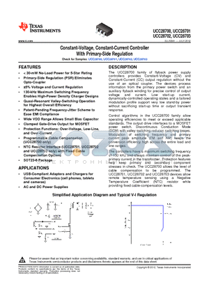 UCC28701DBVR datasheet - Constant-Voltage, Constant-Current Controller With Primary-Side Regulation
