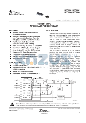 UCC2891D datasheet - CURRENT MODE ACTIVE CLAMP PWM CONTROLLER