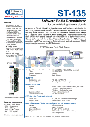 ST-135 datasheet - Software Radio Demodulator for demodulating diverse signals