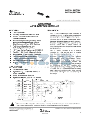 UCC2891PW datasheet - CURRENT-MODE ACTIVE CLAMP PWM CONTROLLER