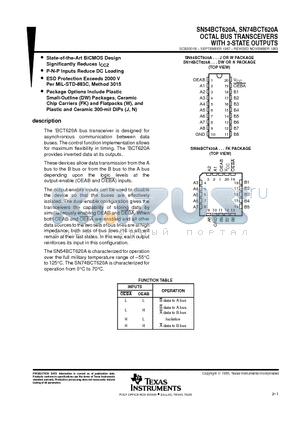 SN74BCT620A datasheet - OCTAL BUS TRANSCEIVERS WITH 3-STATE OUTPUTS