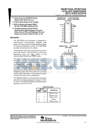 SN74BCT620AN datasheet - OCTAL BUS TRANSCEIVERS WITH 3-STATE OUTPUTS