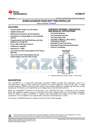 UCC2895-EP datasheet - BiCMOS ADVANCED PHASE-SHIFT PWM CONTROLLER