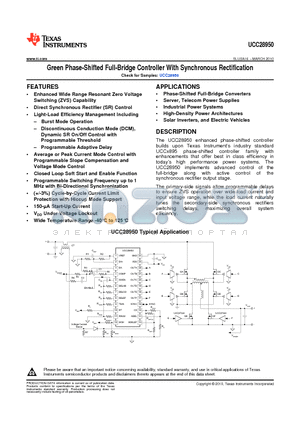 UCC28950 datasheet - Green Phase-Shifted Full-Bridge Controller With Synchronous Rectification