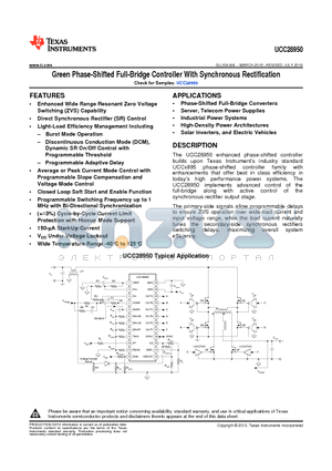 UCC28950 datasheet - Green Phase-Shifted Full-Bridge Controller With Synchronous Rectification