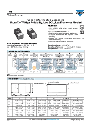 TM8N106M016UBA datasheet - Solid Tantalum Chip Capacitors MICROTANTM High Reliability, Low DCL, Leadframeless Molded