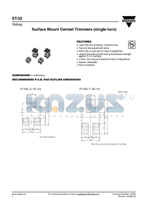 ST-32EA204 datasheet - Surface Mount Cermet Trimmers (single turn)