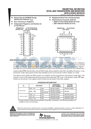 SN74BCT646DWRG4 datasheet - OCTAL BUS TRANSCEIVERS AND REGISTERS WITH 3-STATE OUTPUTS