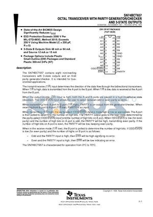 SN74BCT657DWR datasheet - OCTAL TRANSCEIVER WITH PARITY GENERATOR/CHECKER AND 3-STATE OUTPUTS