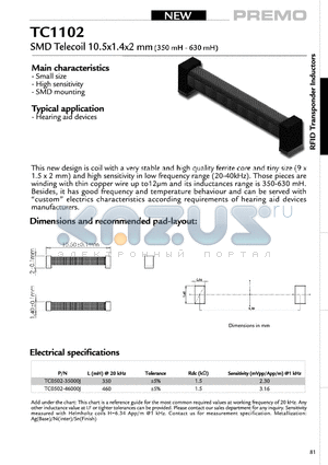 TC1102 datasheet - SMD Telecoil 10.5x1.4x2mm