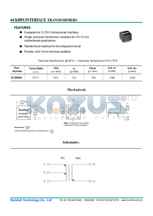 ST-85540 datasheet - 64 MBPS INTERFACE TRANSFORMERS