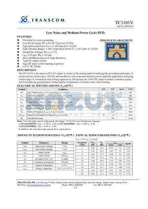 TC1101V datasheet - Low Noise and Medium Power GaAs FETs