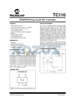 TC110301ECT datasheet - PFM/PWM Step-Up DC/DC Controller