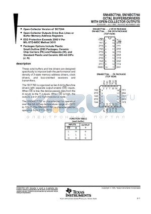 SN74BCT760N datasheet - OCTAL BUFFERS/DRIVERS WITH OPEN-COLLECTOR OUTPUTS
