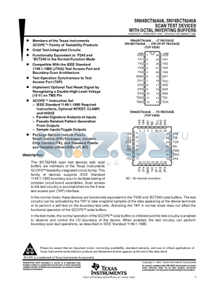 SN74BCT8240ADW datasheet - SCAN TEST DEVICES WITH OCTAL INVERTING BUFFERS