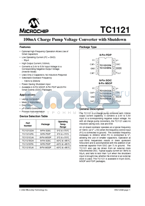 TC1121EOA datasheet - 100mA Charge Pump Voltage Converter with Shutdown