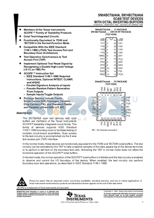 SN74BCT8240ANT datasheet - SCAN TEST DEVICES WITH OCTAL INVERTING BUFFERS